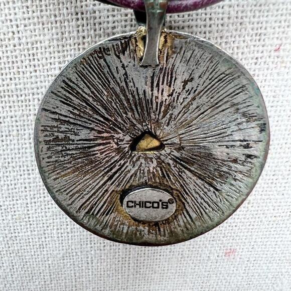 Chico's Multi Strand Leather Cord Enamel Boho Flower Pendant Necklace - Picture 7 of 9